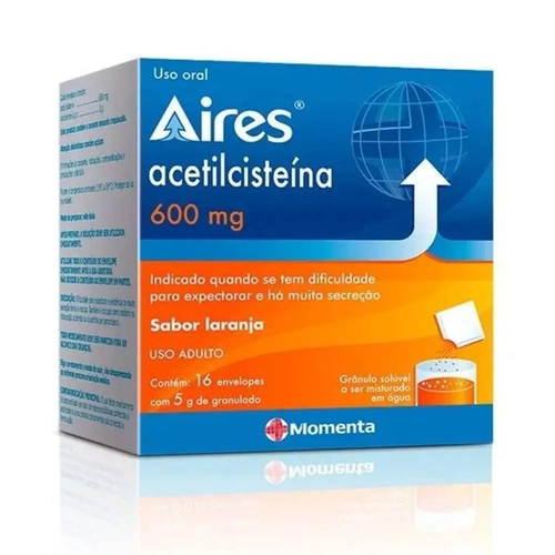 Aires Acetilcisteína 600mg caixa 16 sachês  SABOR LARANJA-MOMENTA