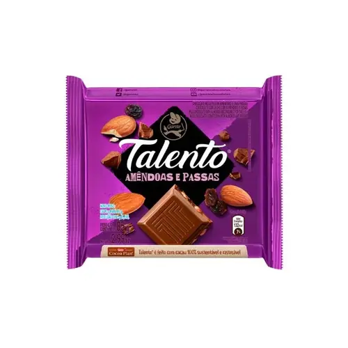 Pular para o final da Galeria de imagens Saltar para o início da Galeria de imagens Chocolate Garoto Talento Tablete Amêndoas E Passas 85g
