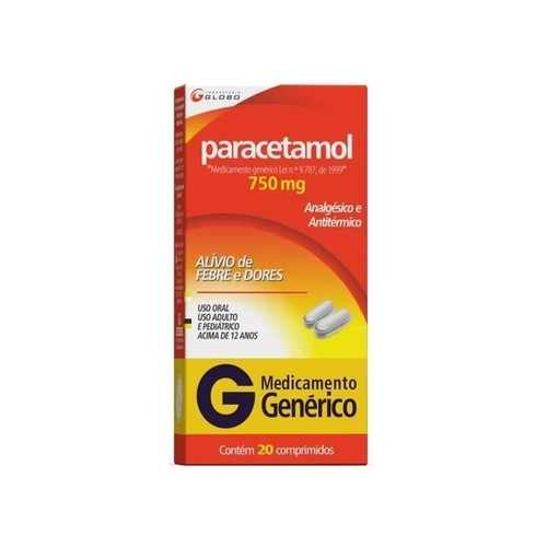 Paracetamol Laboratório 750mg, com 20 Comprimidos-Globo