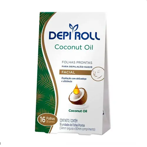 Folha Pronta para Depilação Facial Depiroll Coconut Oil, 16 Unidades