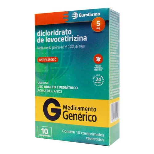 Dicloridrato de Levocetirizina 5mg 10 Comprimidos Revestidos-EUROFARMA