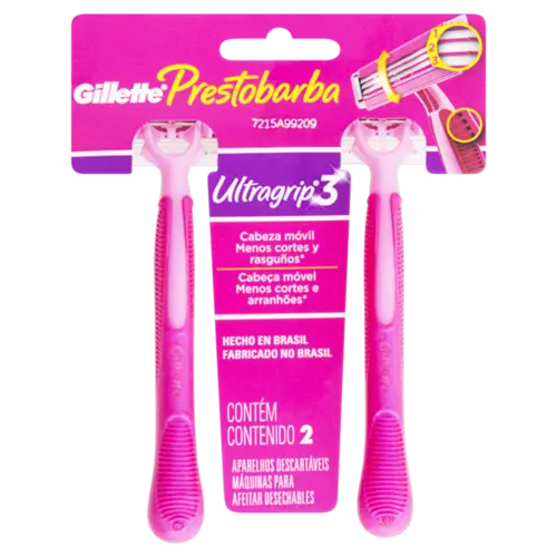 APARADOR PRESTOBARBA ULTRAGRIP ROSA COM 2 UNIDADES