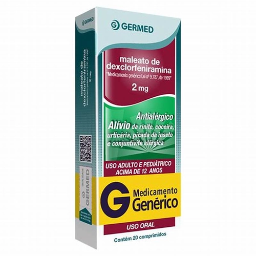 MALEATO DE DEXCLORFENIRAMINA 2MG COM 20 COMPRIMIDOS- GERMED
