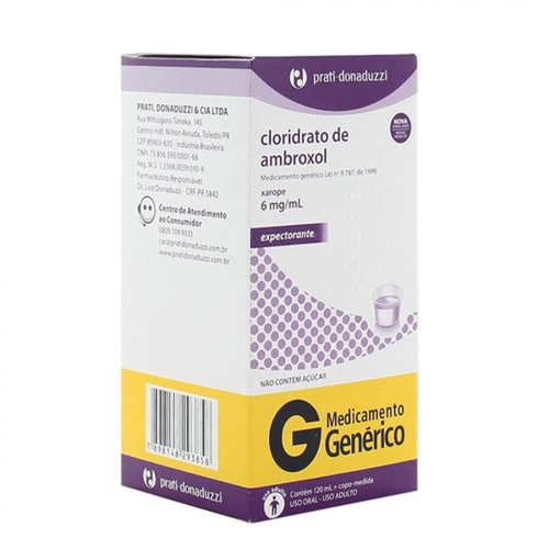 CLORIDRATO  AMBROXOL 6MG/5ML XAROPE COM 120ML SEM ACUCAR -PRATI DONADUZZI