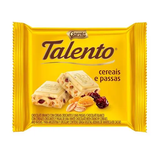 Chocolate Garoto Talento Branco Cereal e Passas 25g