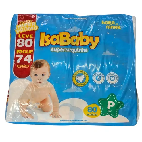 Fralda IsaBaby Super Sequinha Hora de Ninar P 80 Und